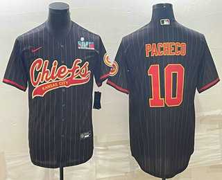 Men's Kansas City Chiefs #10 Isiah Pacheco Black Pinstripe With Super Bowl LVII Patch Cool Base Stitched Baseball Jersey,We sell and wholesale Men's Kansas City Chiefs #10 Isiah Pacheco Black Pinstripe With Super Bowl LVII Patch Cool Base Stitched Baseball Jersey on line form chian!